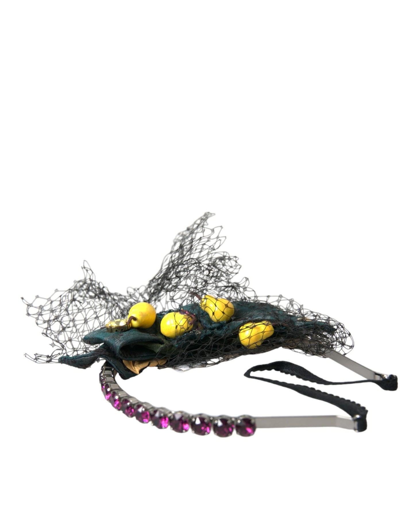 Dolce &amp; Gabbana Black Lemons Sicily Purple Crystal Net Headband Tiara