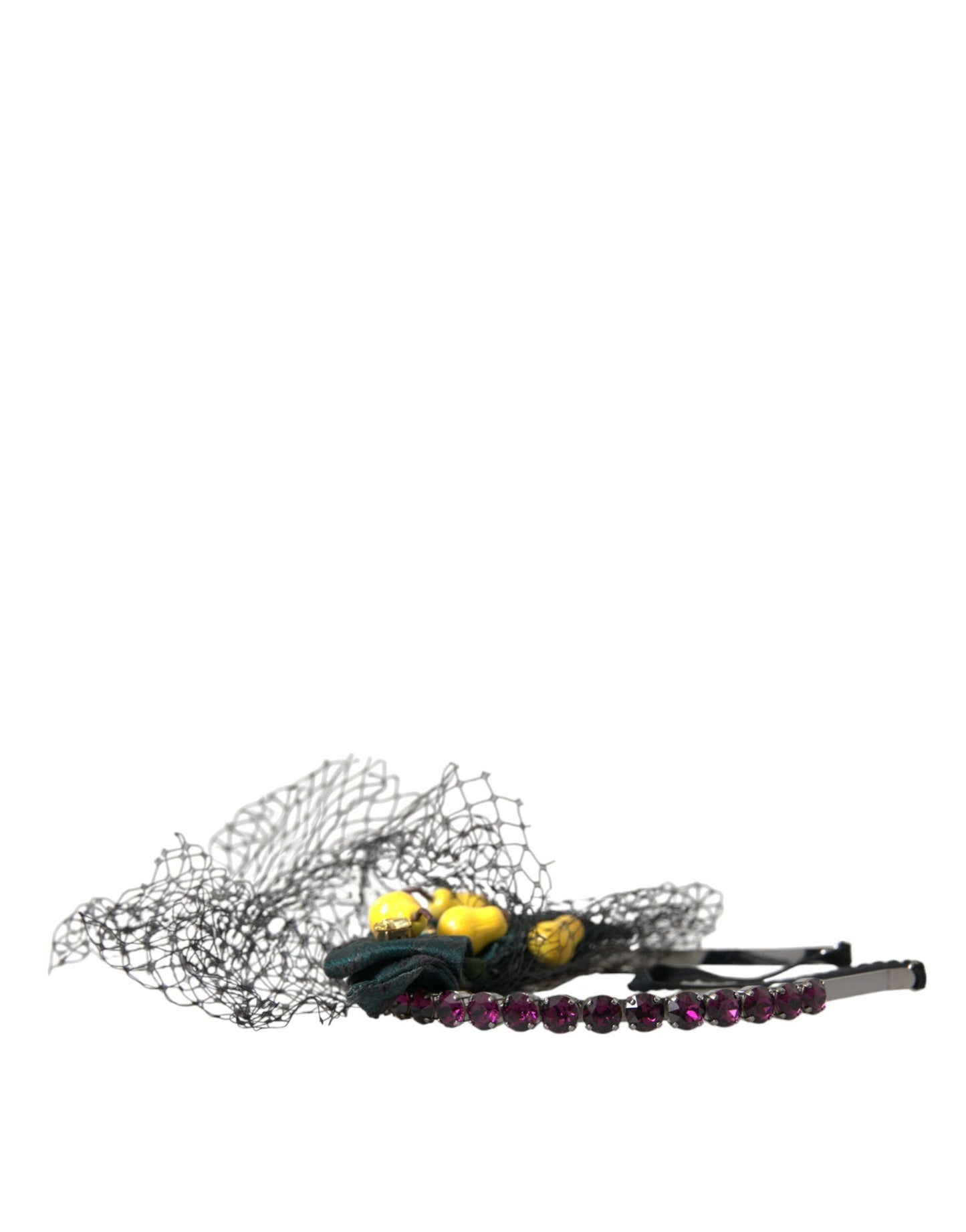 Dolce &amp; Gabbana Black Lemons Sicily Purple Crystal Net Headband Tiara