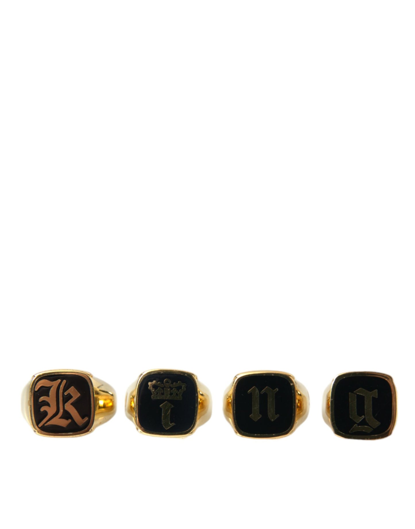 Dolce &amp; Gabbana Gold Brass KING Enamel Set of 4 Ring