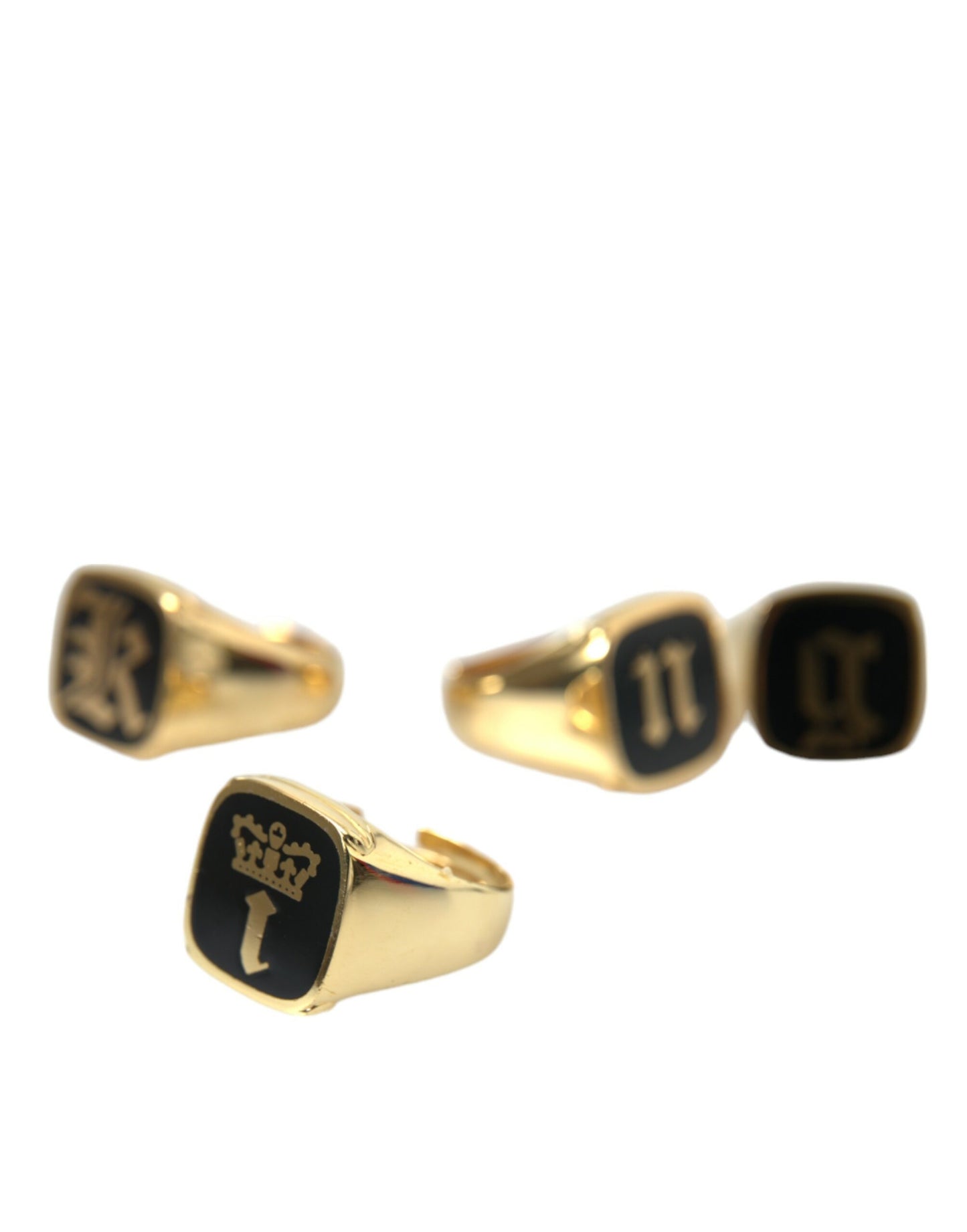 Dolce &amp; Gabbana Gold Brass KING Enamel Set of 4 Ring