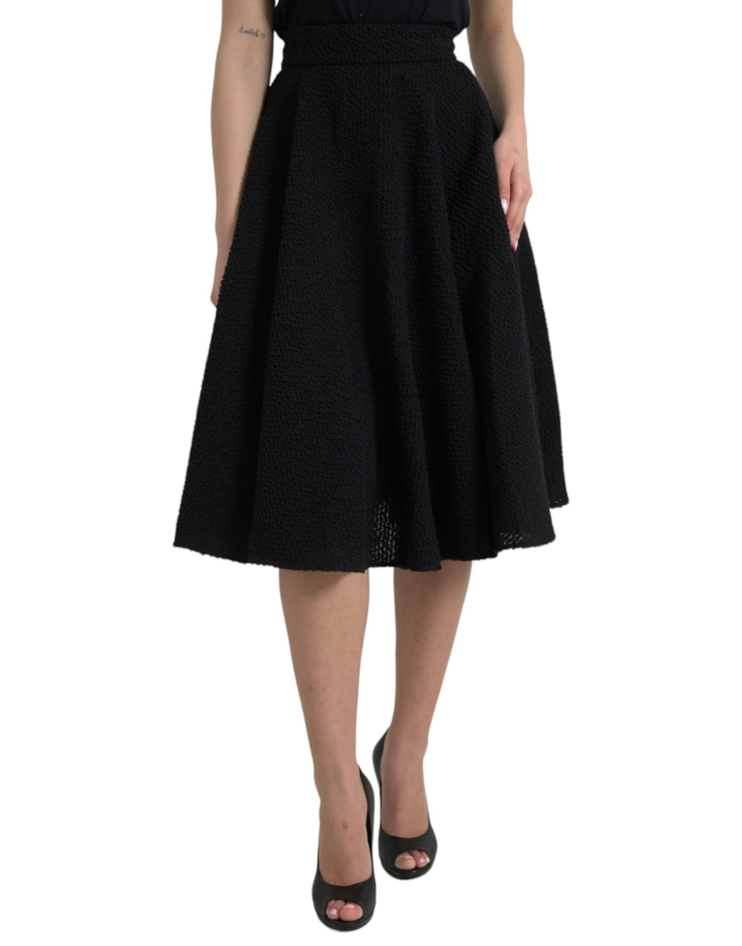 Dolce &amp; Gabbana Black High Waist Knee Length A-Line Skirt