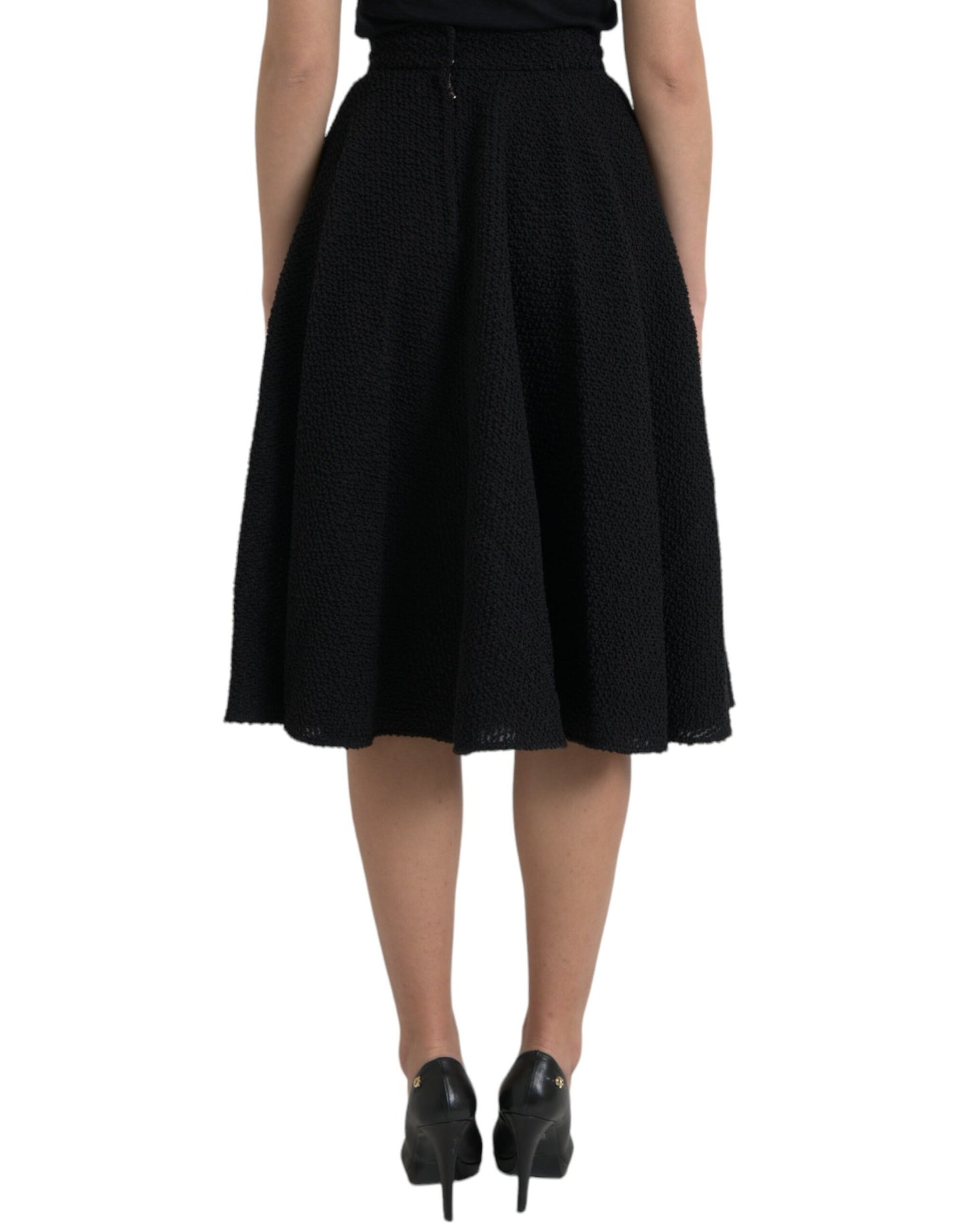 Dolce &amp; Gabbana Black High Waist Knee Length A-Line Skirt