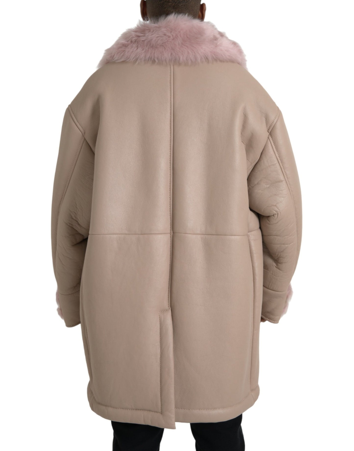 Dolce & Gabbana Beige Rosa Lammleder Shearling Mantel Jacke