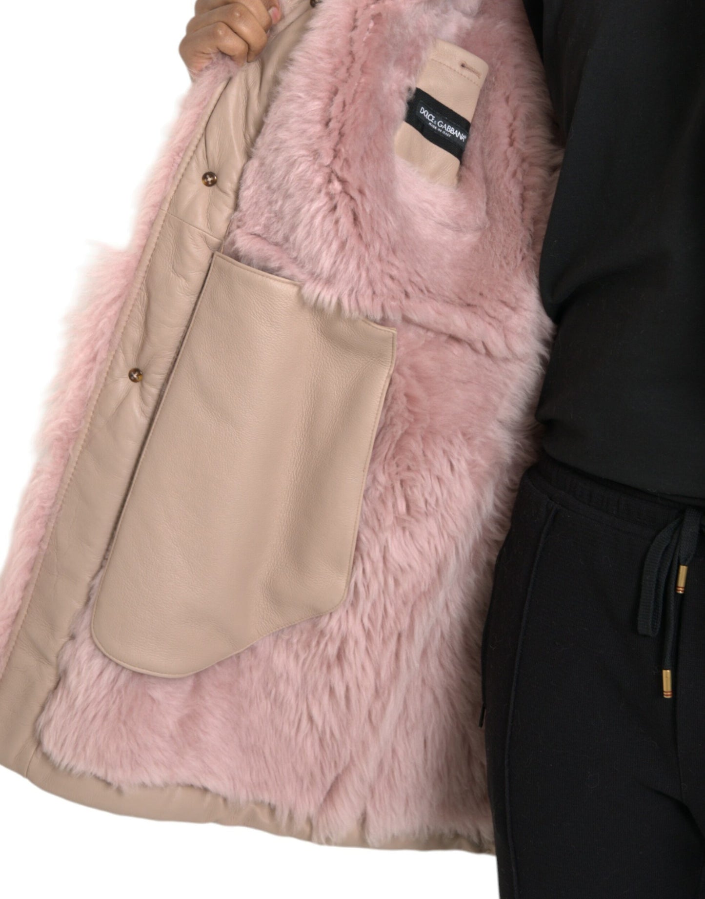 Dolce & Gabbana Beige Rosa Lammleder Shearling Mantel Jacke