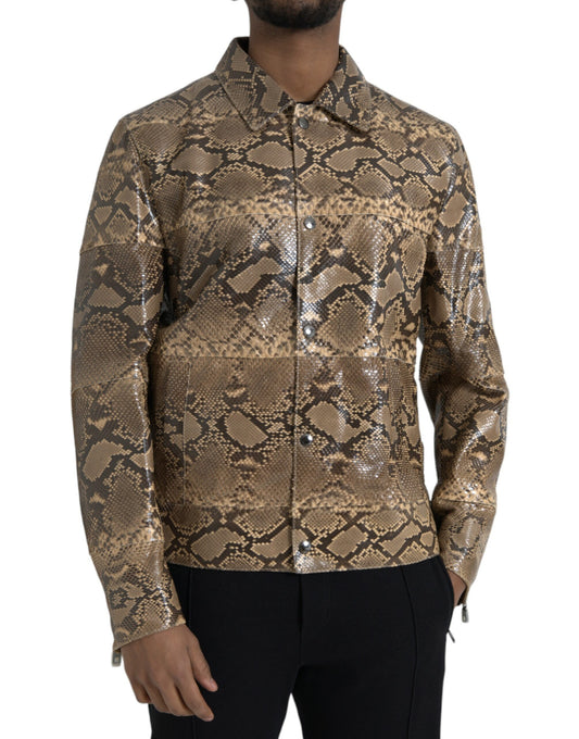 Dolce & Gabbana Beige Exotische Biker-Blouson-Jacke aus Leder