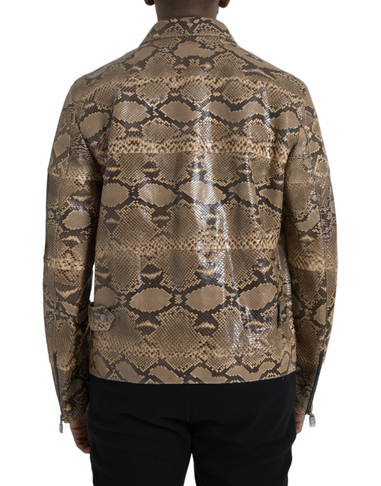 Dolce &amp; Gabbana Beige Exotic Leather Biker Blouson Jacket