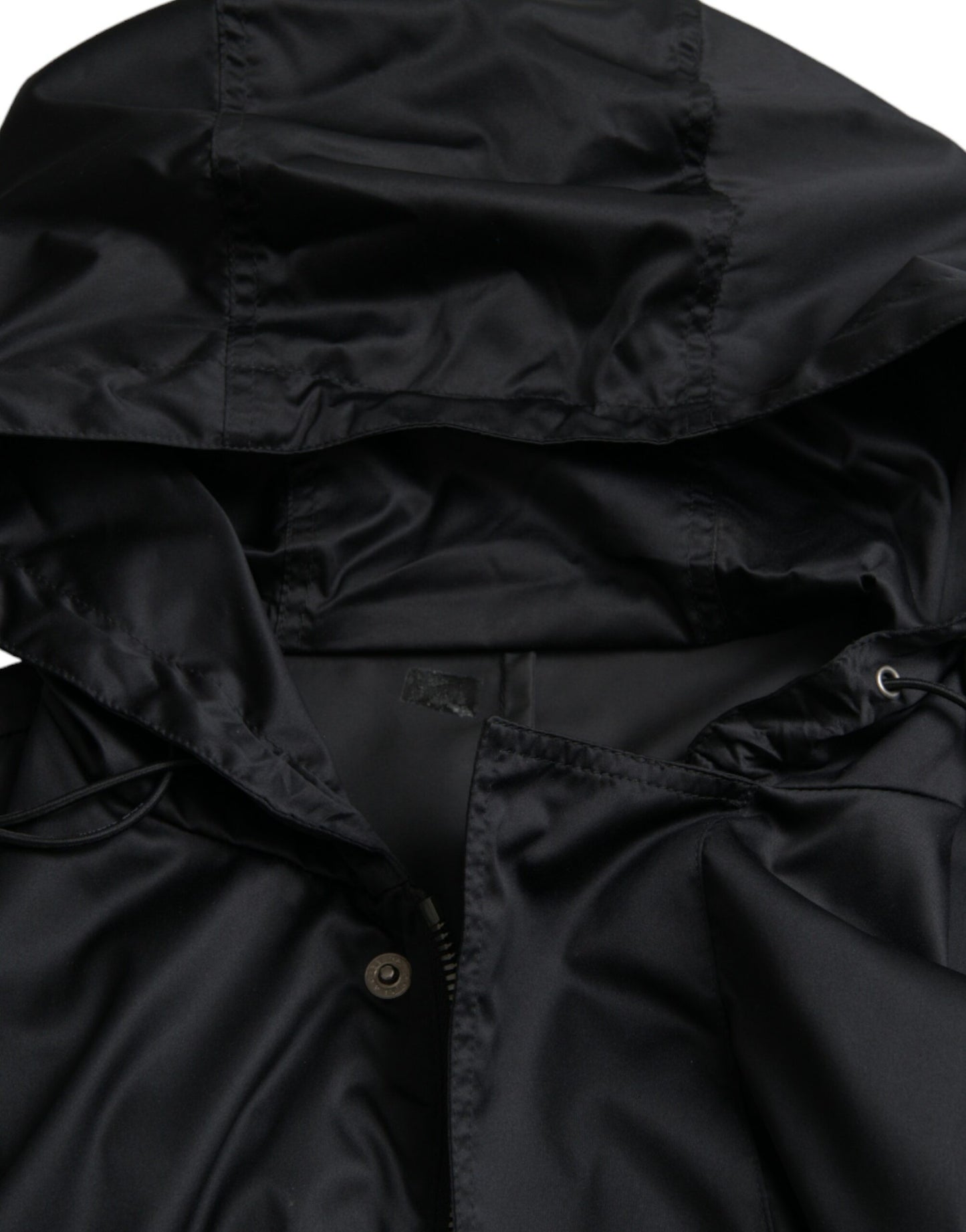 Dolce &amp; Gabbana Black long hooded windbreaker jacket in polyester