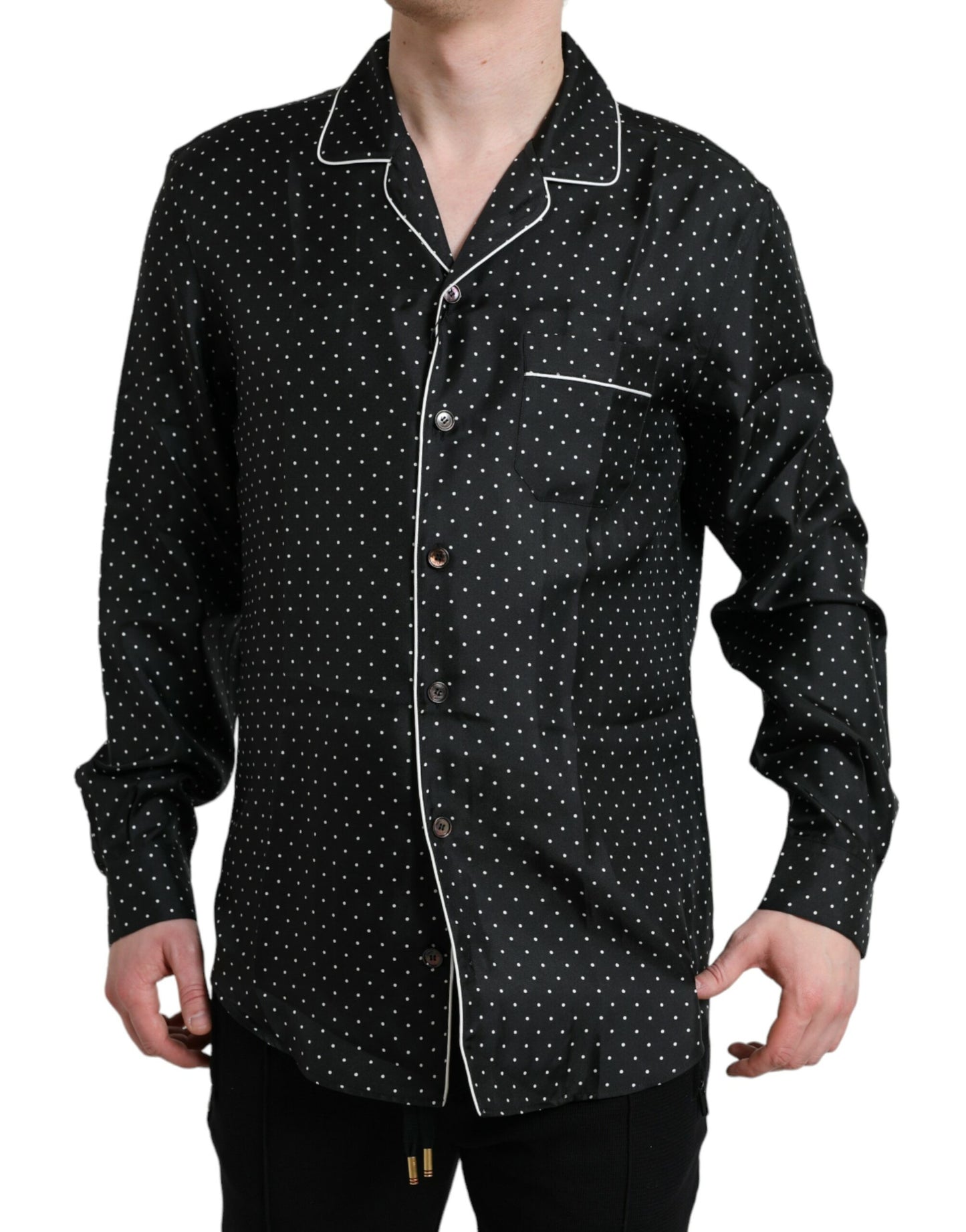 Dolce &amp; Gabbana Black Polka Dot Silk Long Sleeve Shirt