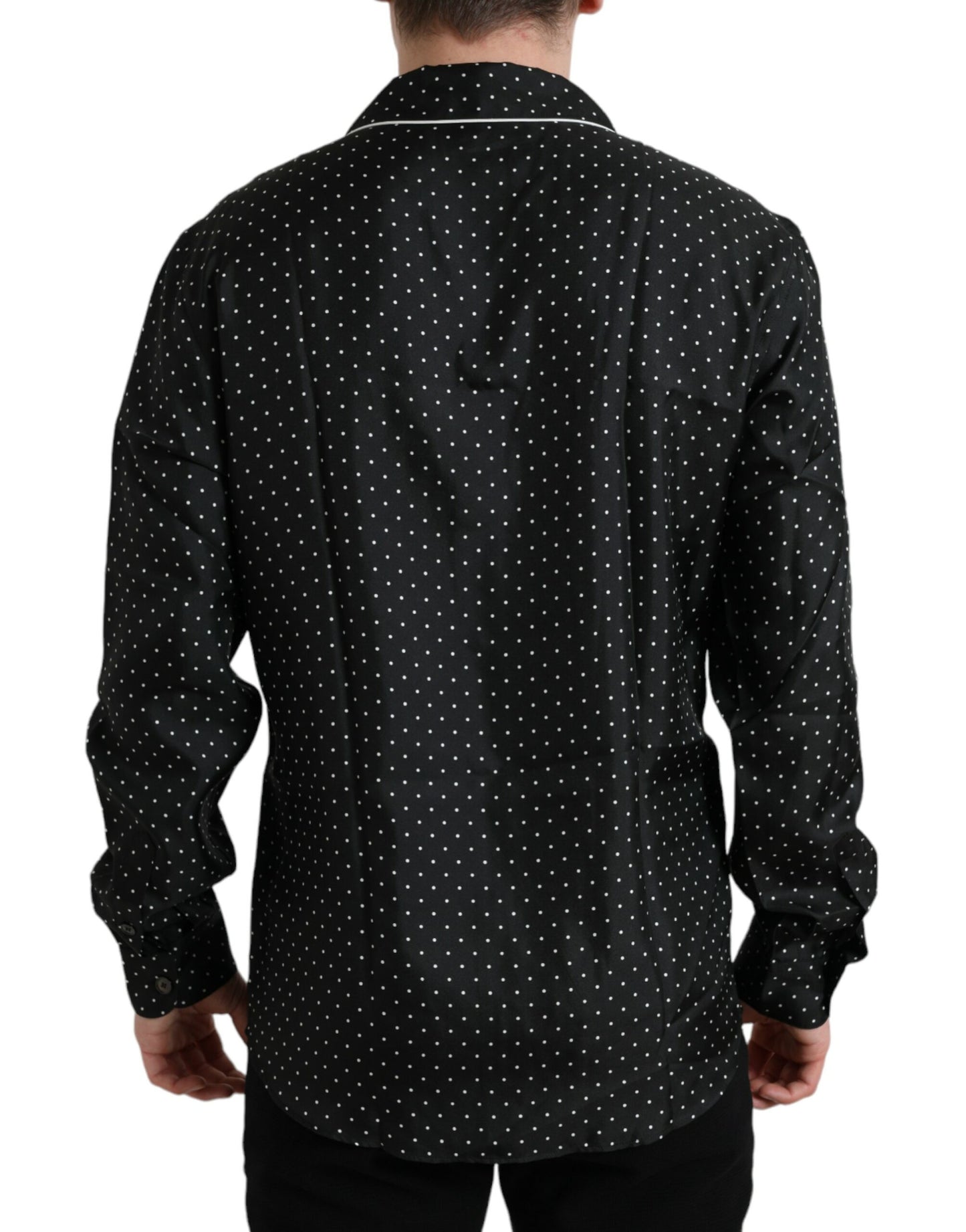 Dolce &amp; Gabbana Black Polka Dot Silk Long Sleeve Shirt