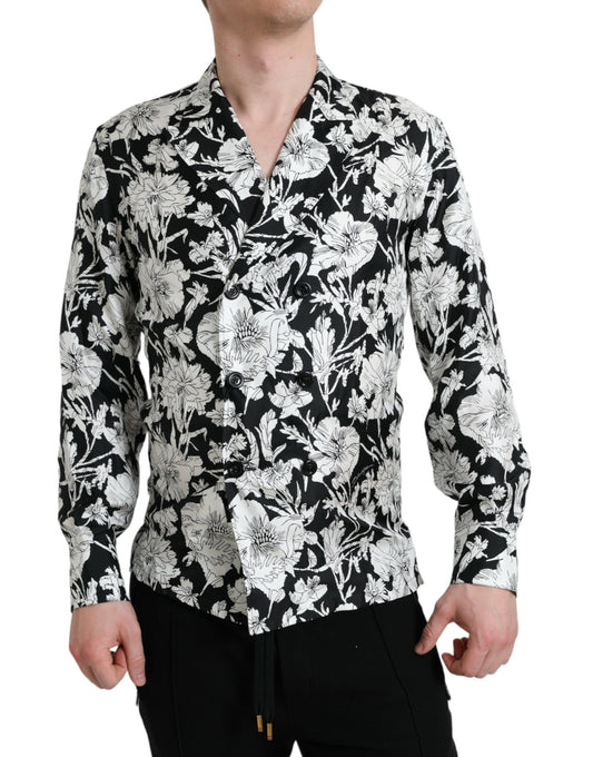 Dolce &amp; Gabbana Black White Floral Button Down Casual Shirt