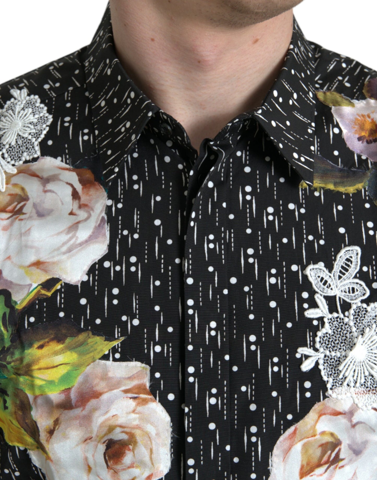 Dolce &amp; Gabbana Black Floral Men's Shirt GOLD Formal Dress