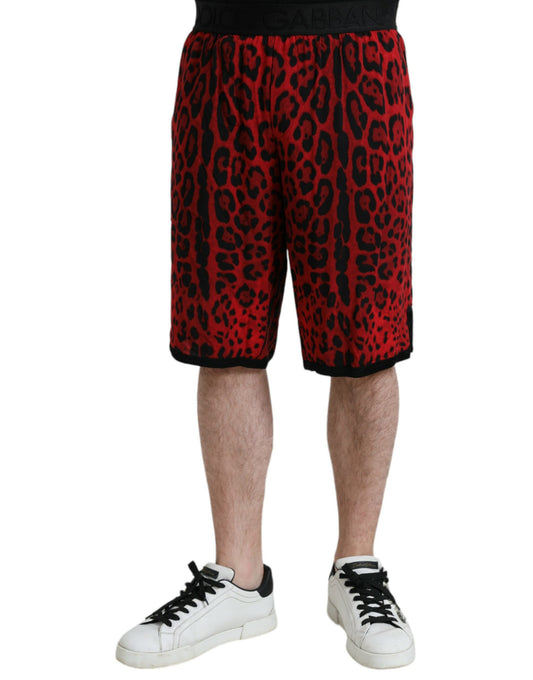 Dolce &amp; Gabbana Red Bermuda shorts with leopard print in viscose