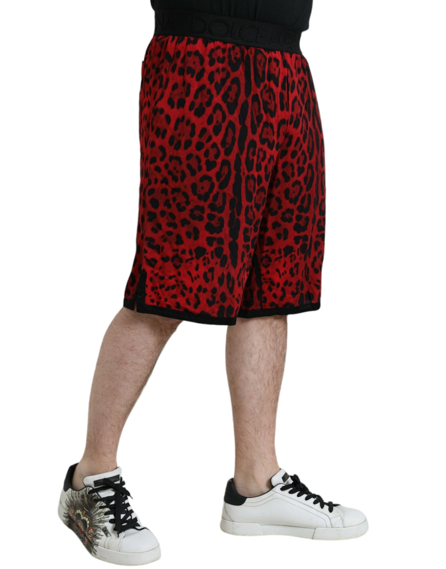 Dolce &amp; Gabbana Red Bermuda shorts with leopard print in viscose