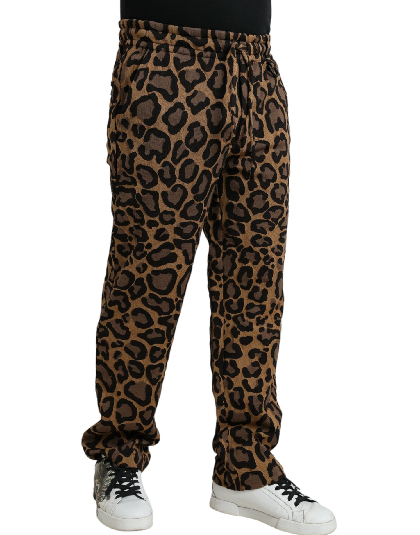 Dolce &amp; Gabbana Brown Leopard Print Polyester Jogger Pants