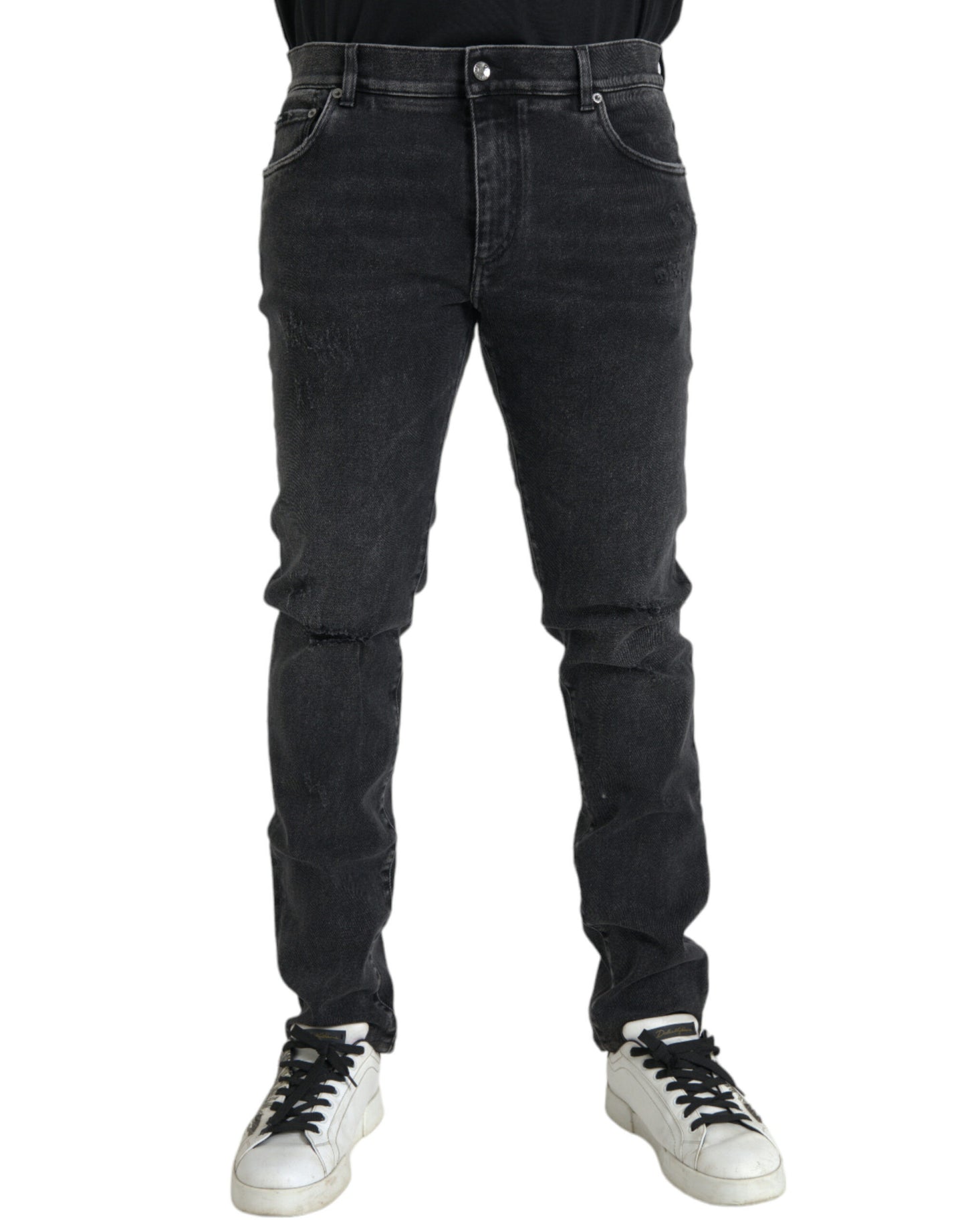 Dolce &amp; Gabbana Grey Cotton Stretch Skinny Denim Jeans with Logo