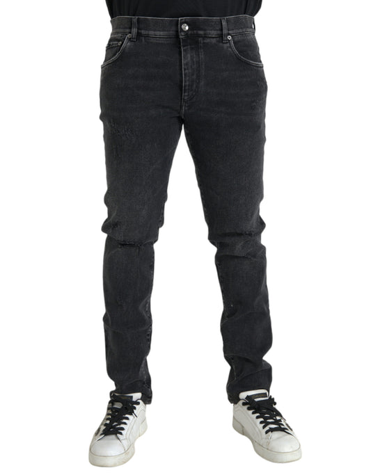 Dolce & Gabbana Graue Baumwoll-Stretch-Skinny-Denim-Jeans mit Logo