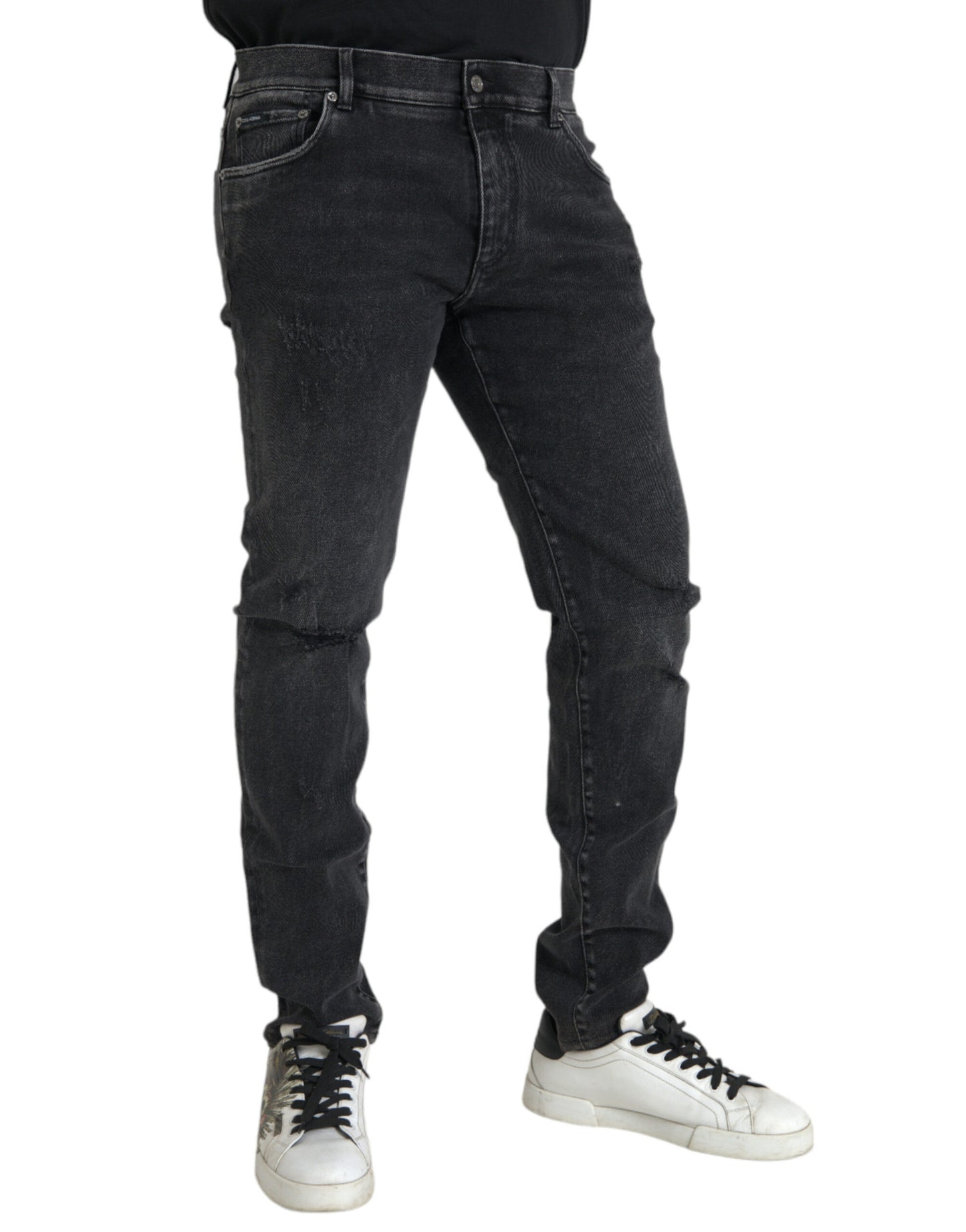 Dolce &amp; Gabbana Grey Cotton Stretch Skinny Denim Jeans with Logo