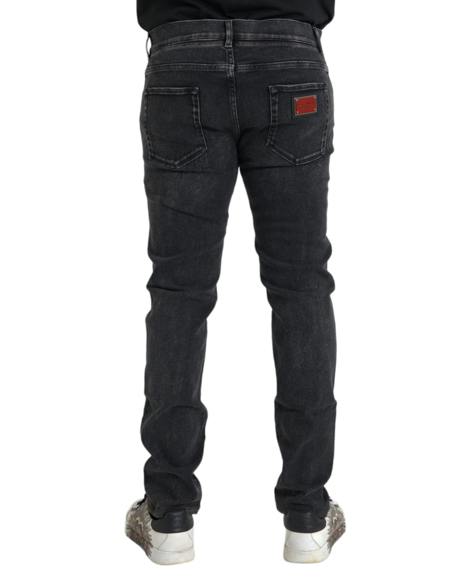 Dolce &amp; Gabbana Grey Cotton Stretch Skinny Denim Jeans with Logo