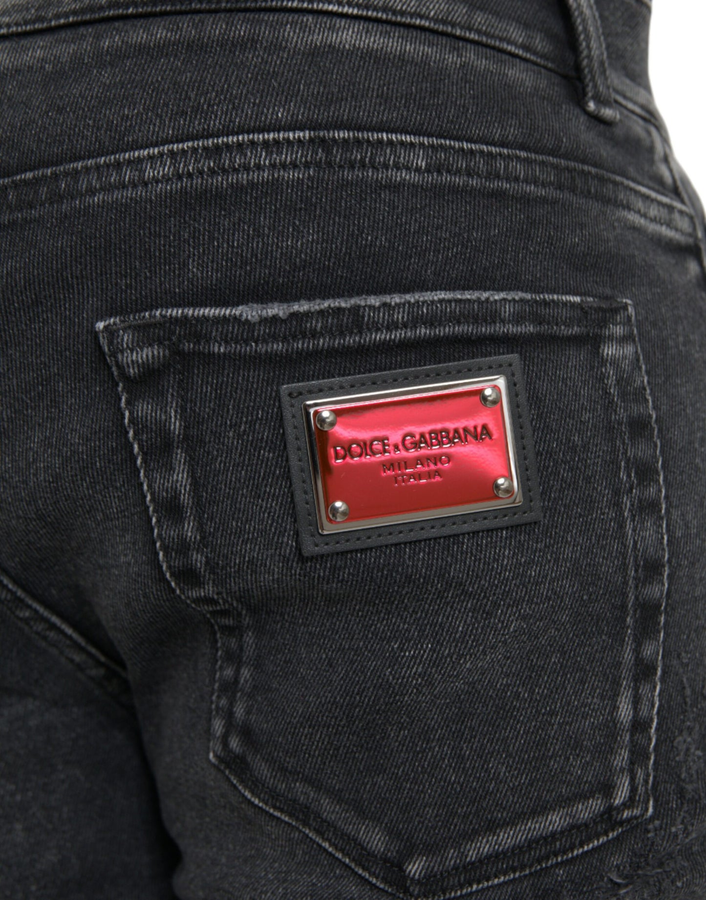 Dolce &amp; Gabbana Grey Cotton Stretch Skinny Denim Jeans with Logo