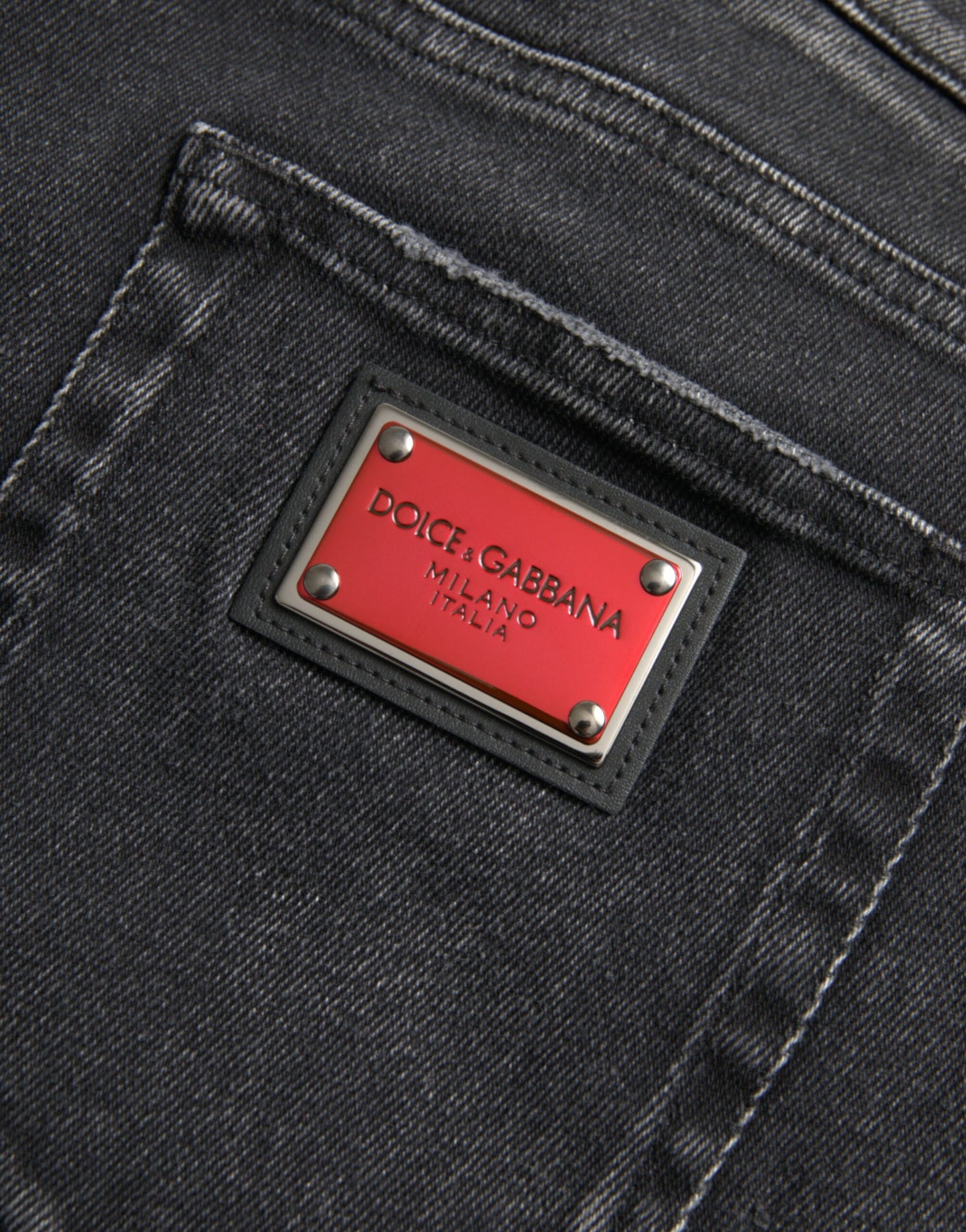 Dolce &amp; Gabbana Grey Cotton Stretch Skinny Denim Jeans with Logo