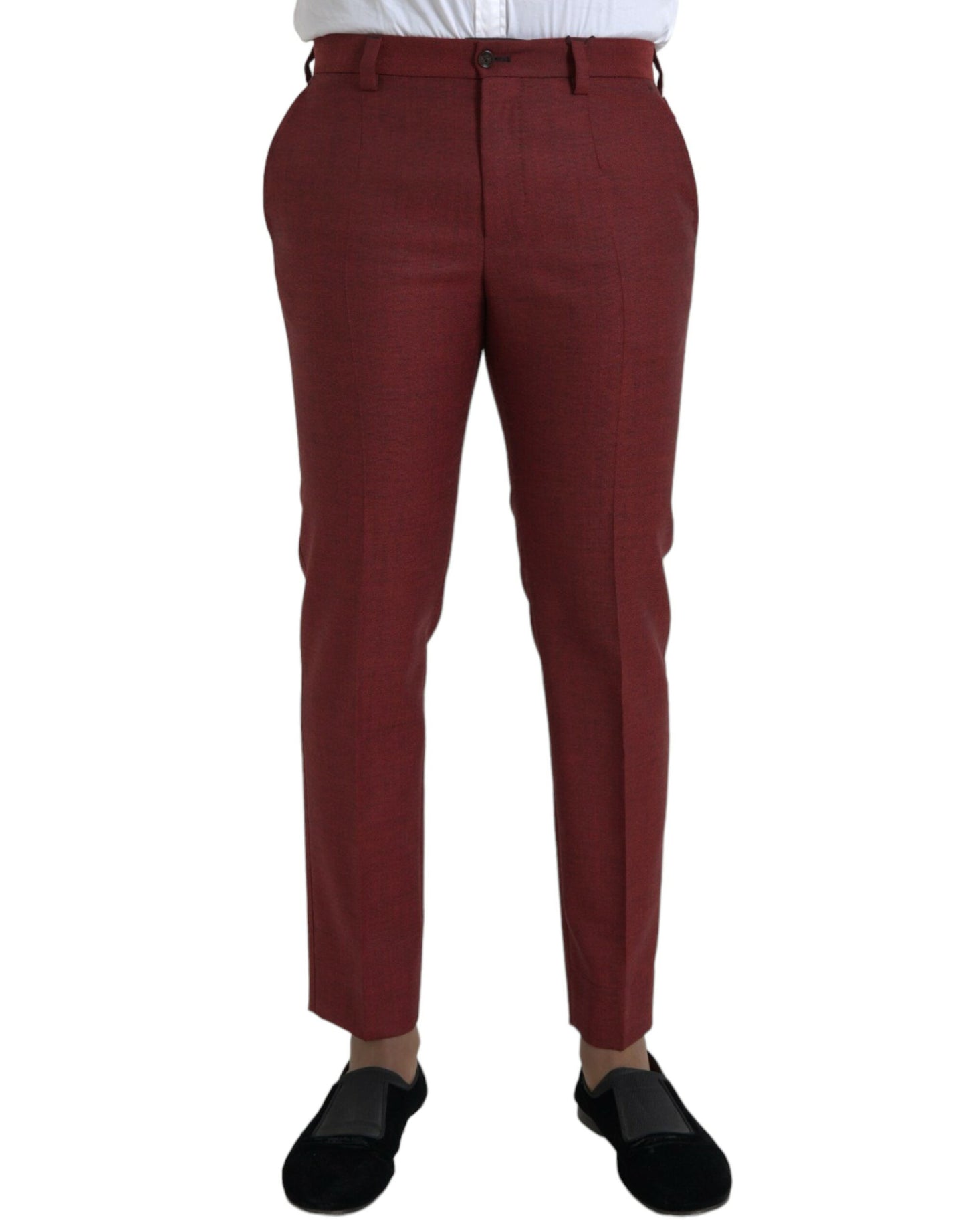 Dolce & Gabbana Maroon Wool Herren Skinny Dress Hose