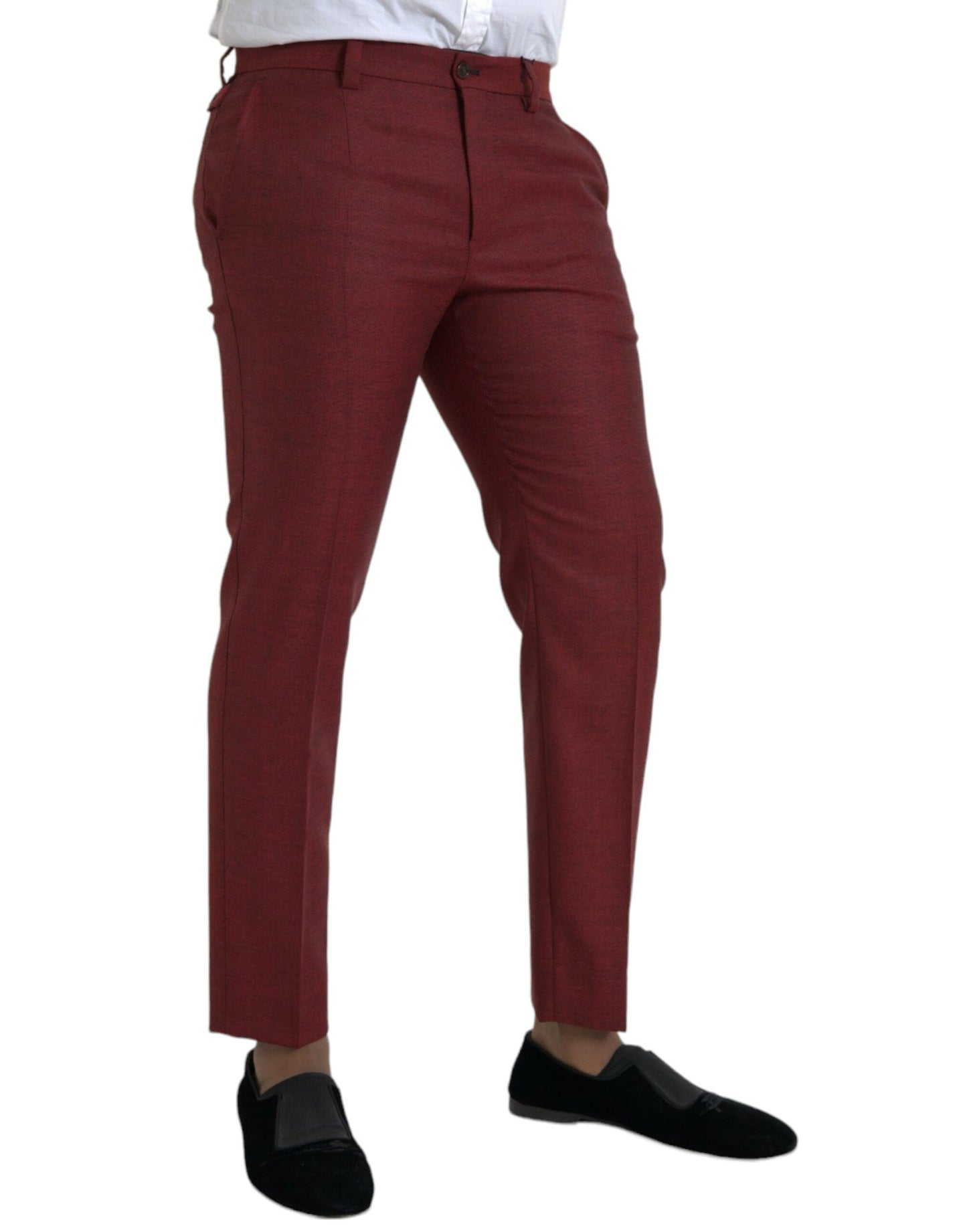 Dolce & Gabbana Maroon Wool Herren Skinny Dress Hose