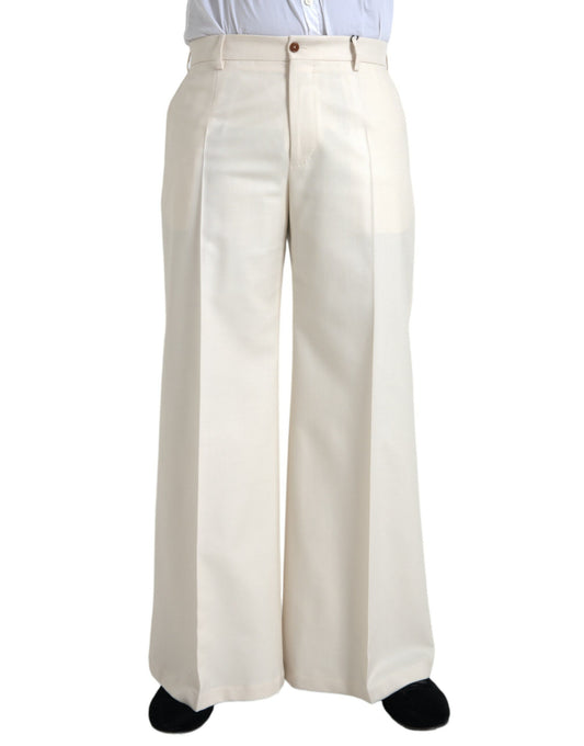 Dolce &amp; Gabbana White wool mid-waist wide-leg trousers