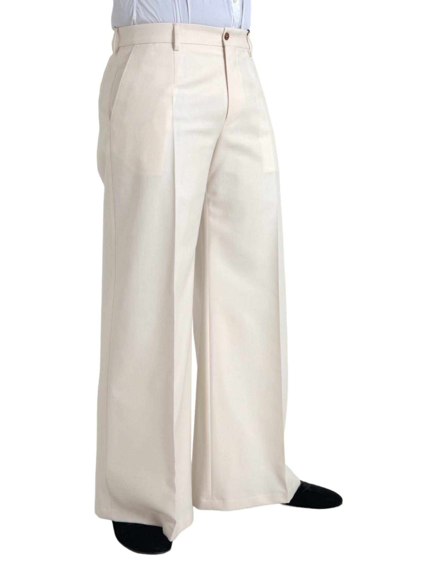 Dolce &amp; Gabbana White wool mid-waist wide-leg trousers