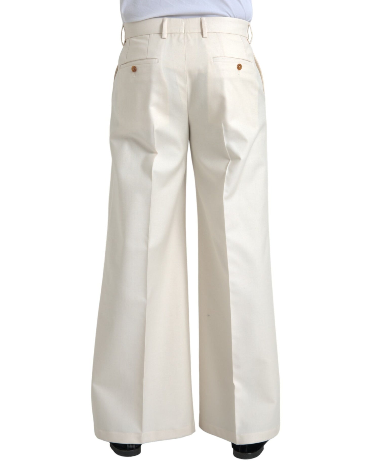 Dolce &amp; Gabbana White wool mid-waist wide-leg trousers