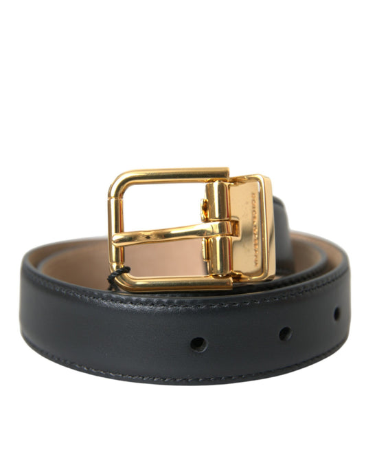 Dolce &amp; Gabbana Black Leather Gold Metal Buckle Belt Men