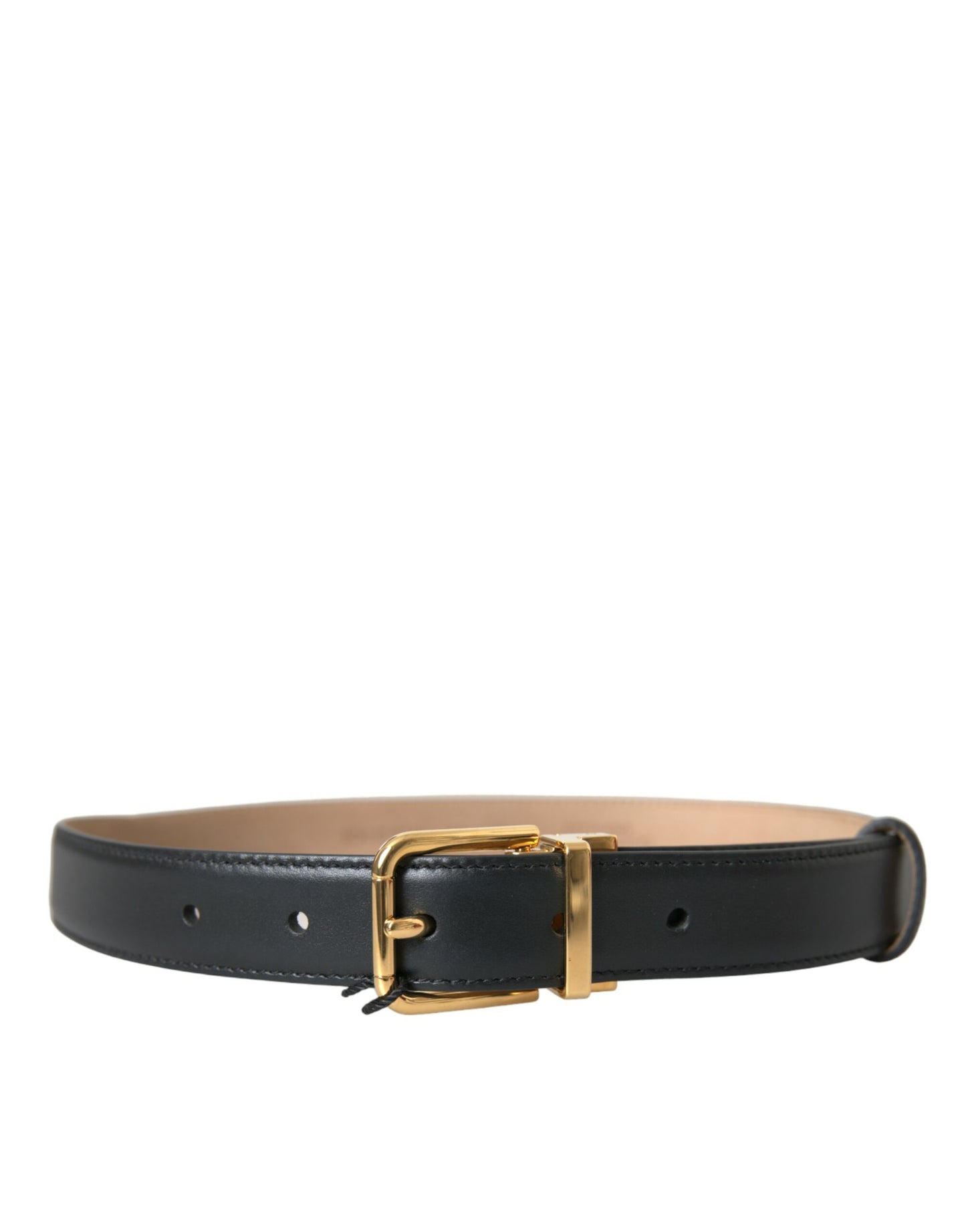 Dolce &amp; Gabbana Black Leather Gold Metal Buckle Belt Men