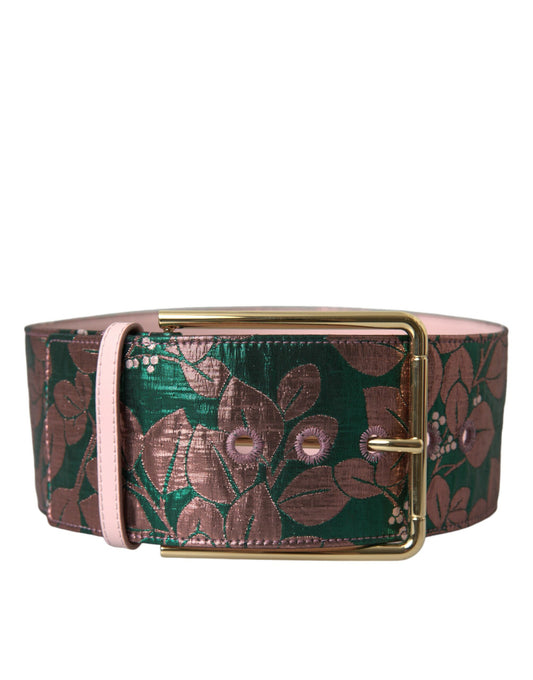 Dolce &amp; Gabbana Multicolor Floral Jacquard Lurex Belt with Gold Buckle