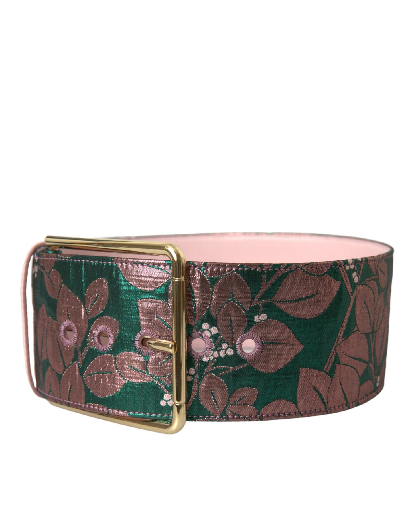 Dolce &amp; Gabbana Multicolor Floral Jacquard Lurex Belt with Gold Buckle