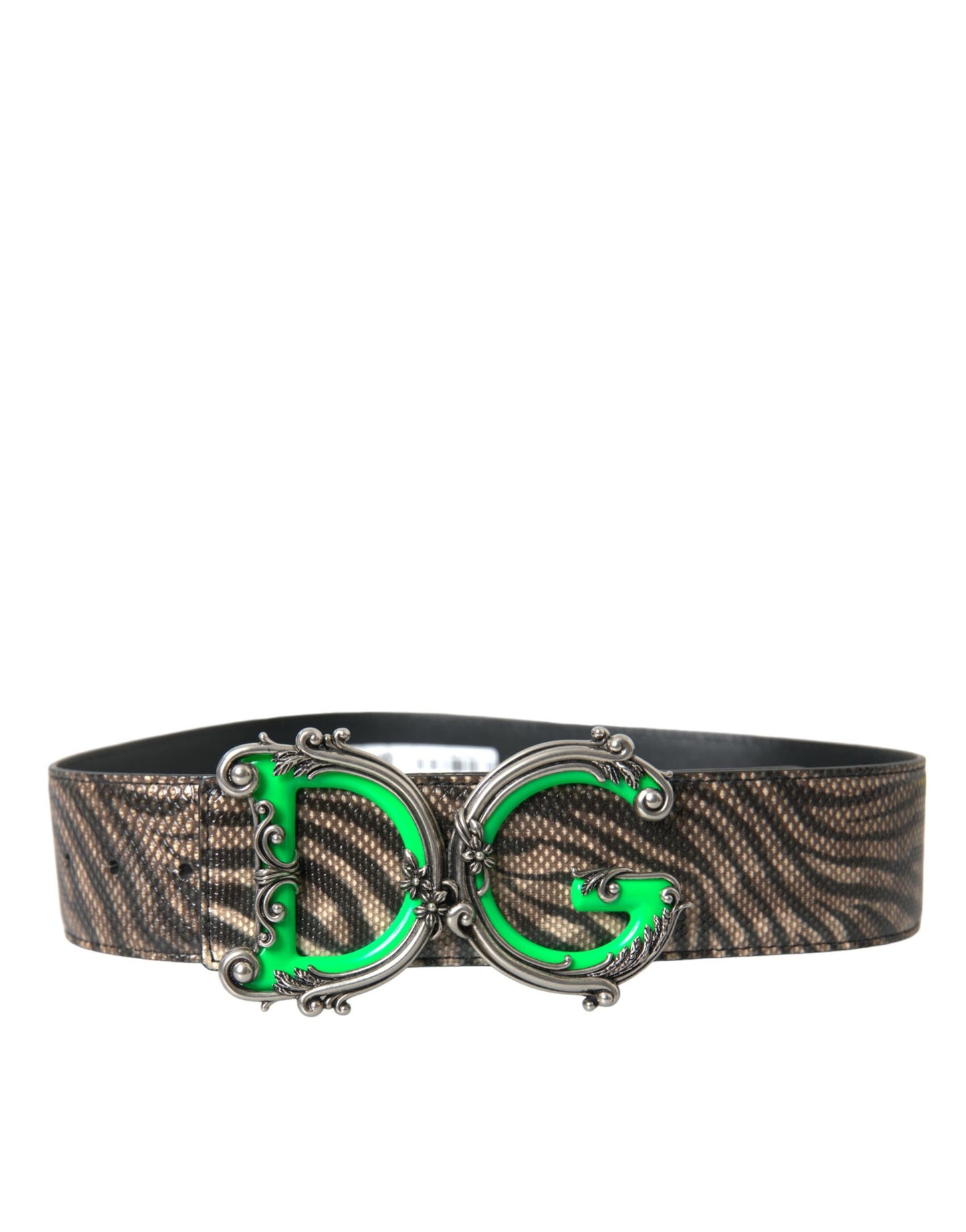 Dolce & Gabbana Brauner Zebra-Leder-Gürtel mit Metall-Logo-Schnalle