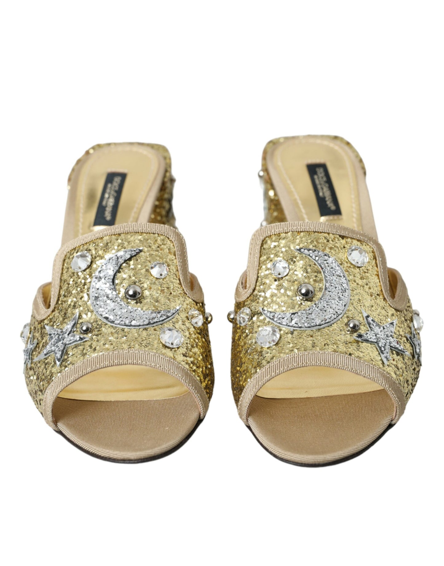 Dolce &amp; Gabbana Gold Sequin Leather Heels Sandals Shoes