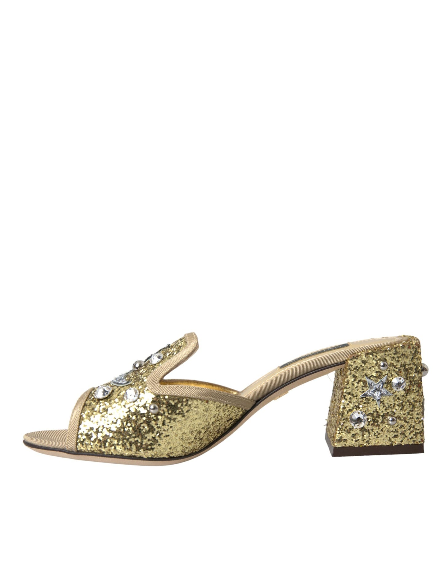 Dolce &amp; Gabbana Gold Sequin Leather Heels Sandals Shoes