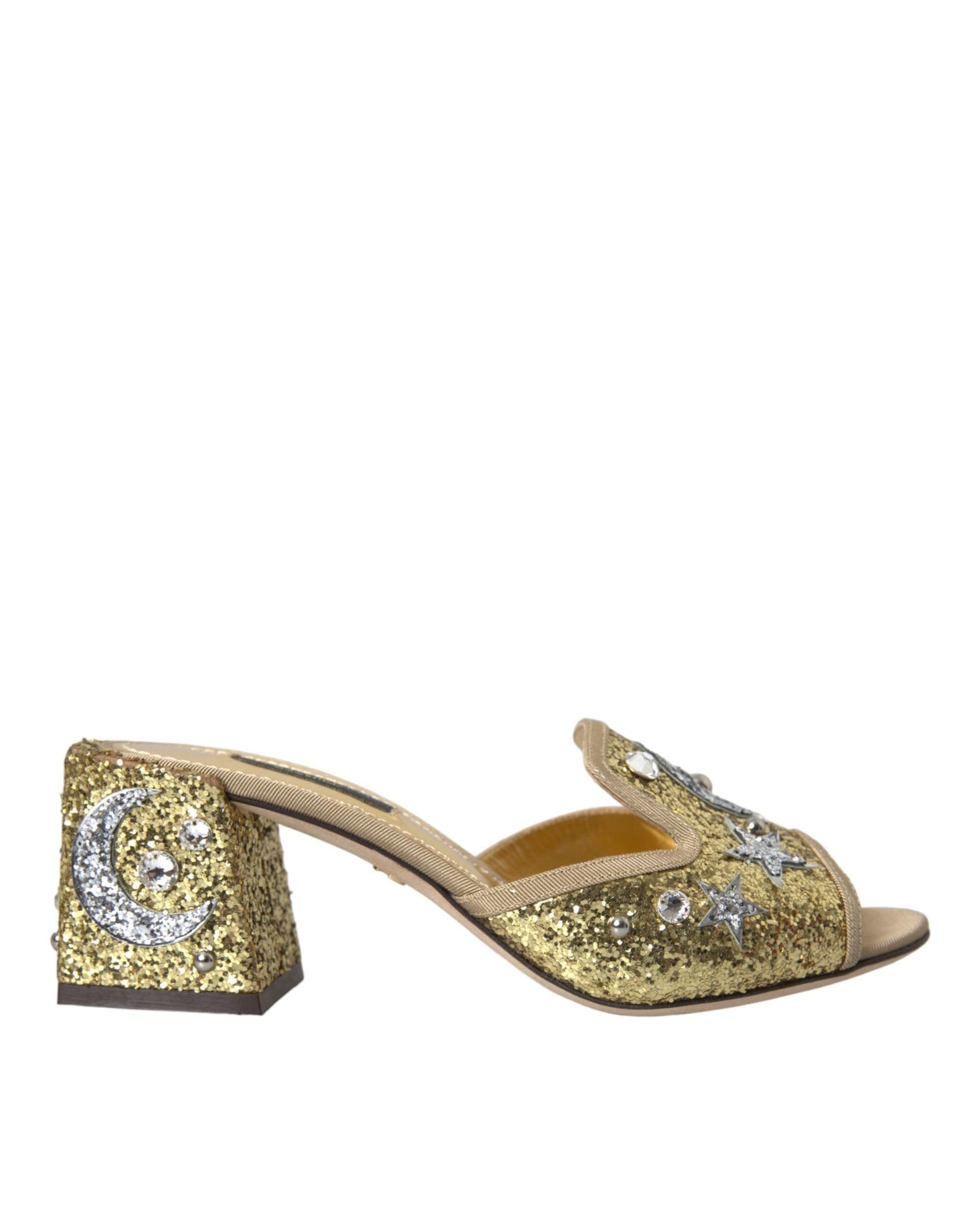 Dolce &amp; Gabbana Gold Sequin Leather Heels Sandals Shoes