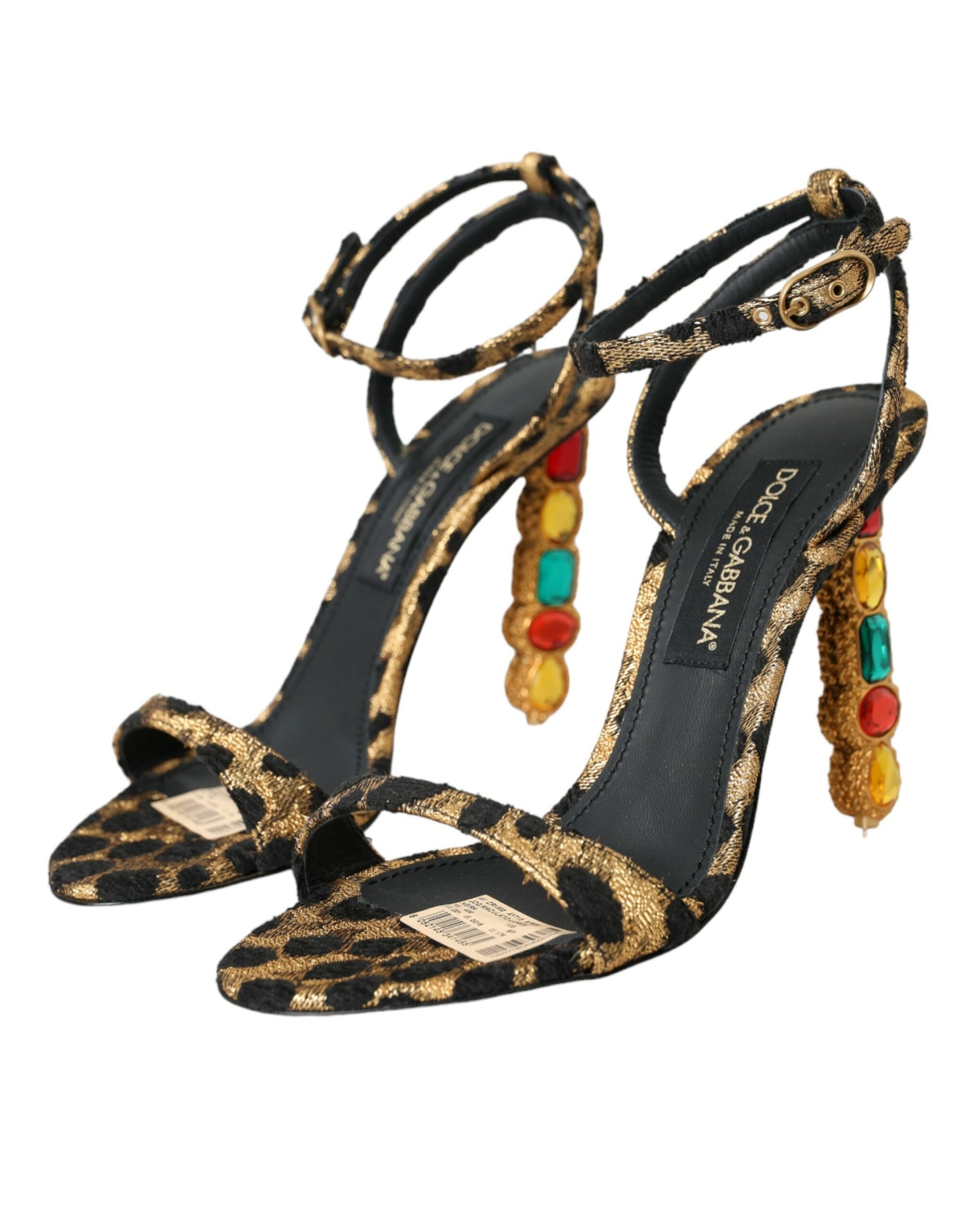 Dolce &amp; Gabbana Gold Leopard Crystals Heels Sandals Shoes