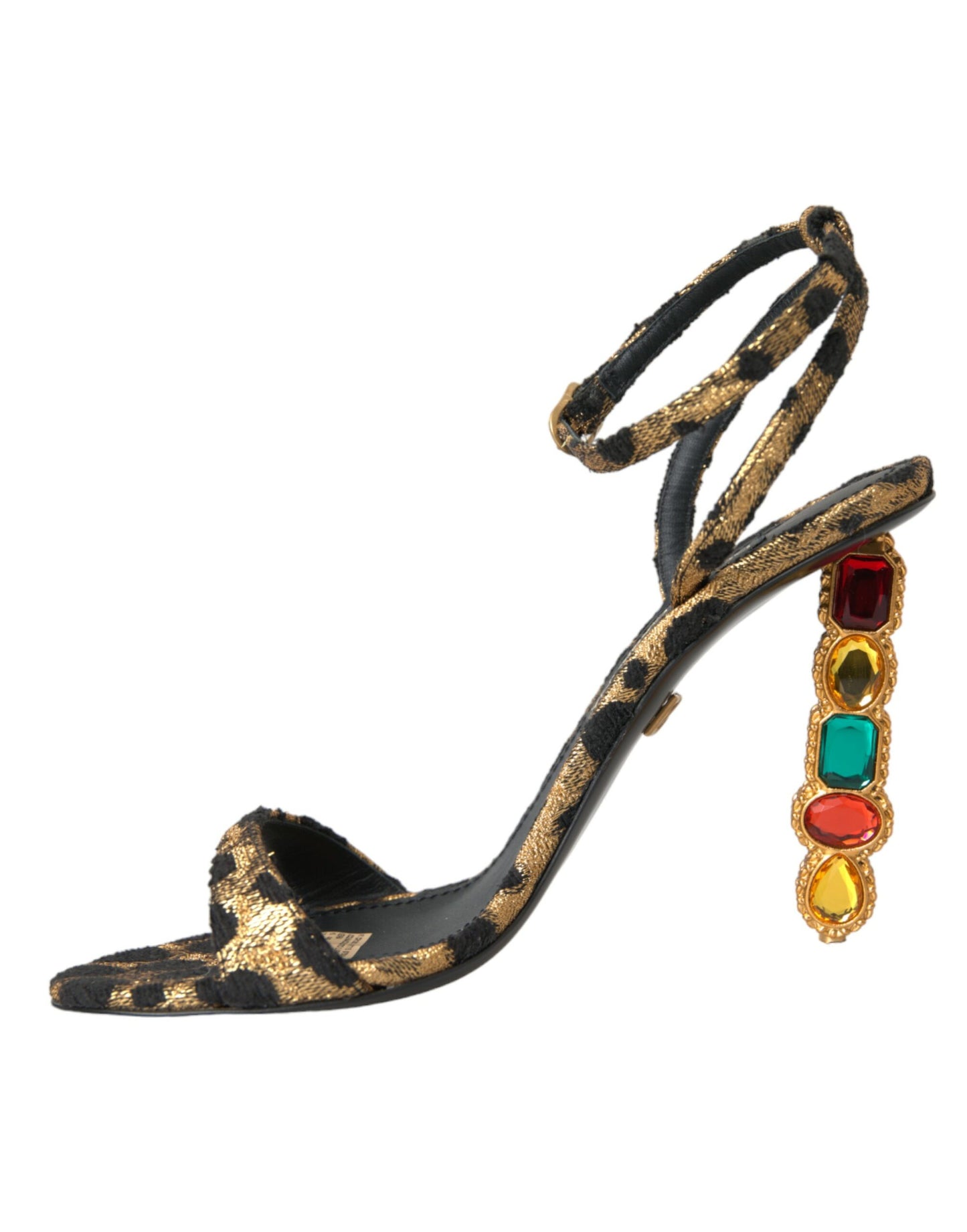 Dolce &amp; Gabbana Gold Leopard Crystals Heels Sandals Shoes