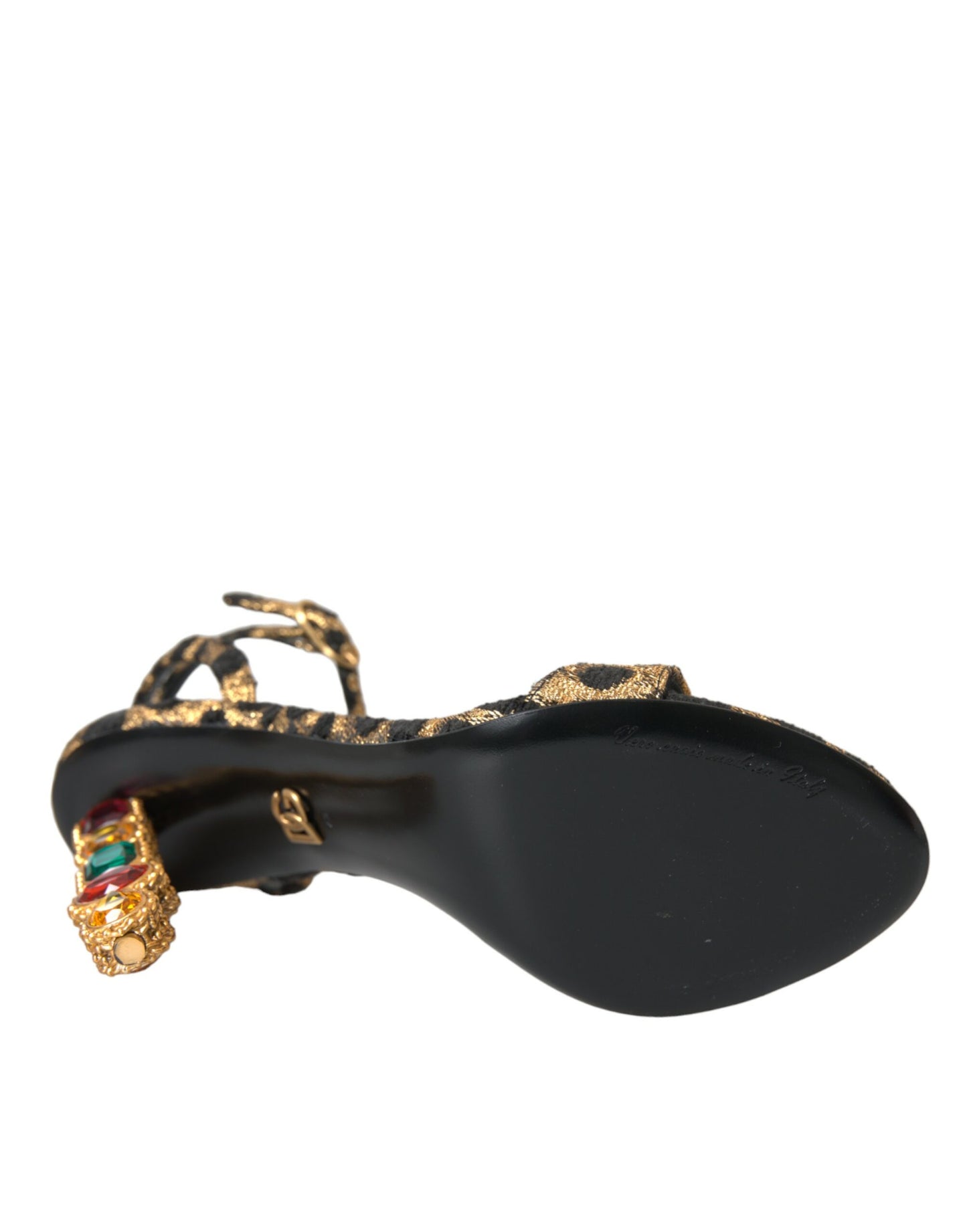 Dolce &amp; Gabbana Gold Leopard Crystals Heels Sandals Shoes