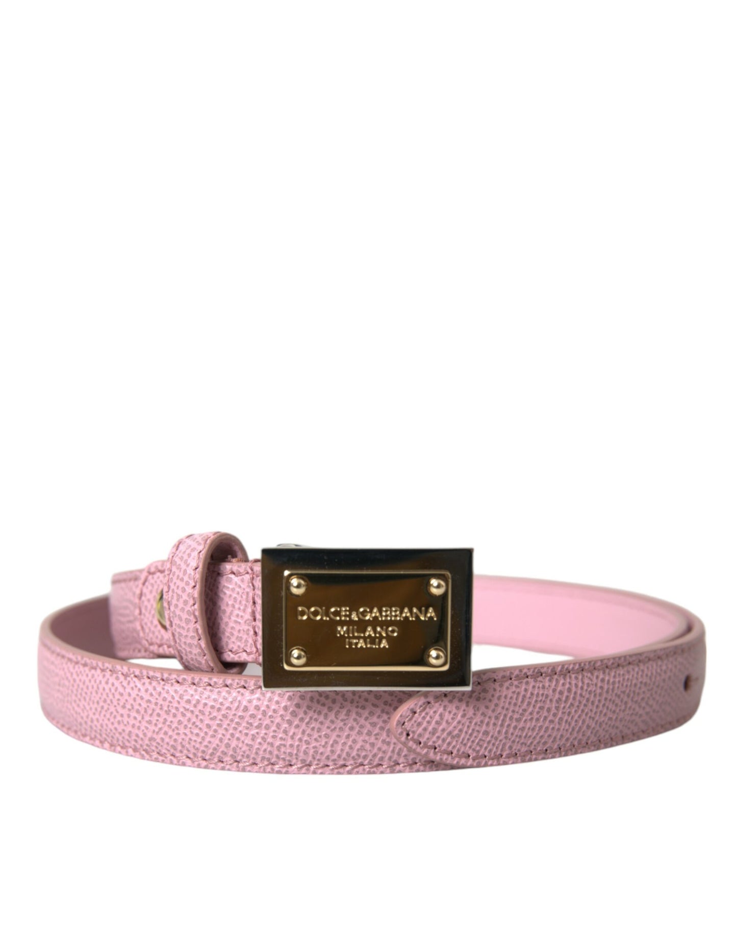 Dolce &amp; Gabbana Pink Leather Gold Square Metal Buckle Belt