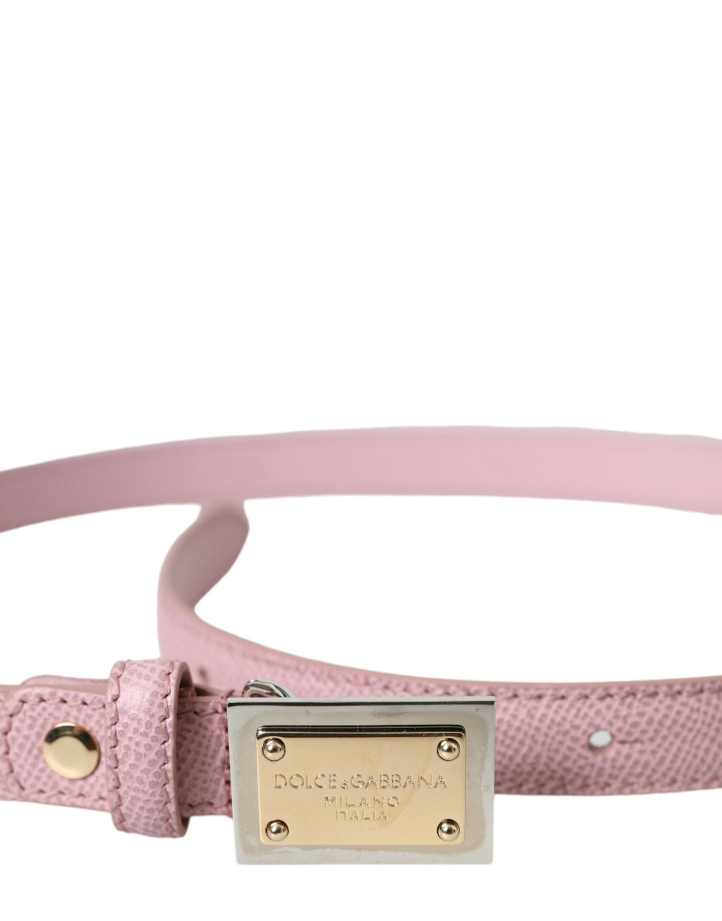 Dolce &amp; Gabbana Pink Leather Gold Square Metal Buckle Belt