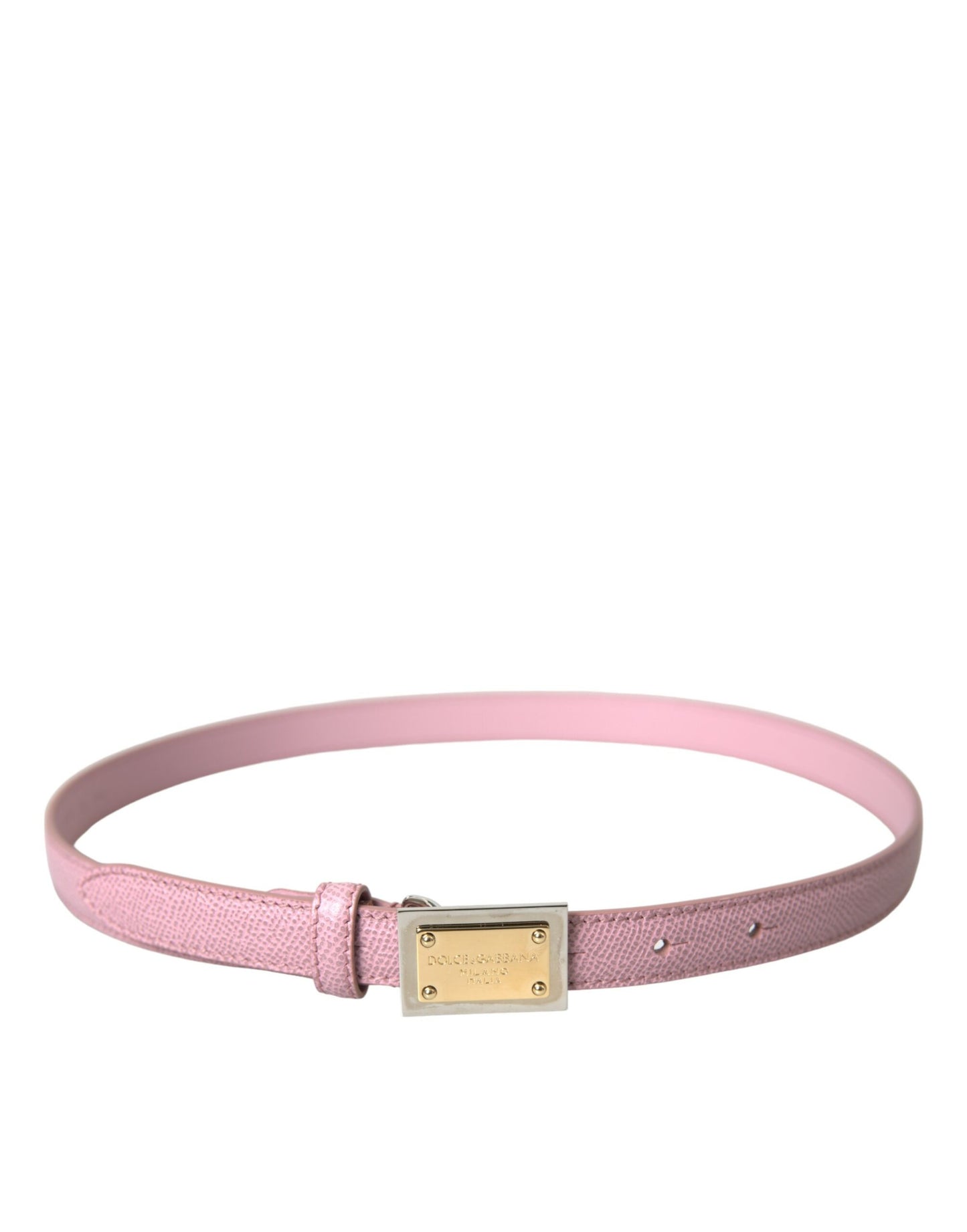 Dolce &amp; Gabbana Pink Leather Gold Square Metal Buckle Belt