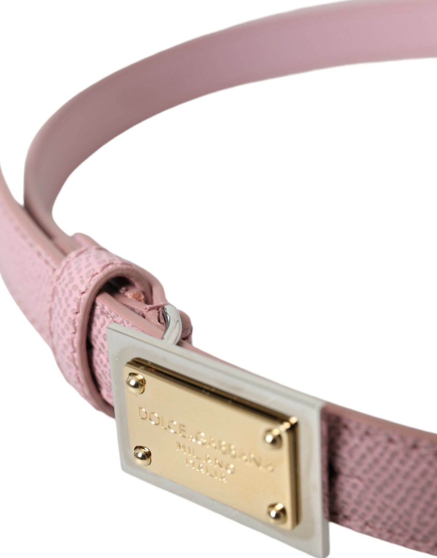 Dolce &amp; Gabbana Pink Leather Gold Square Metal Buckle Belt