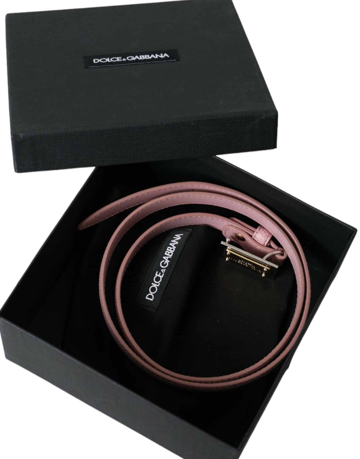 Dolce &amp; Gabbana Pink Leather Gold Square Metal Buckle Belt