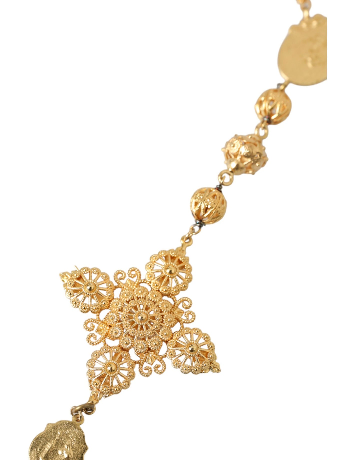 Dolce &amp; Gabbana Gold-Tone Chain Brass Pearl Statement Sicily Necklace