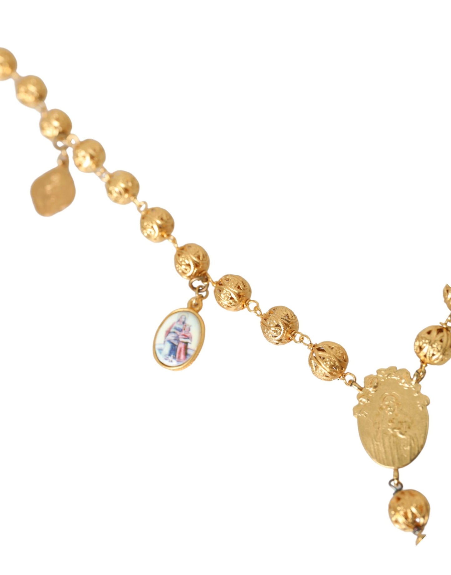 Dolce &amp; Gabbana Gold-Tone Chain Brass Pearl Statement Sicily Necklace