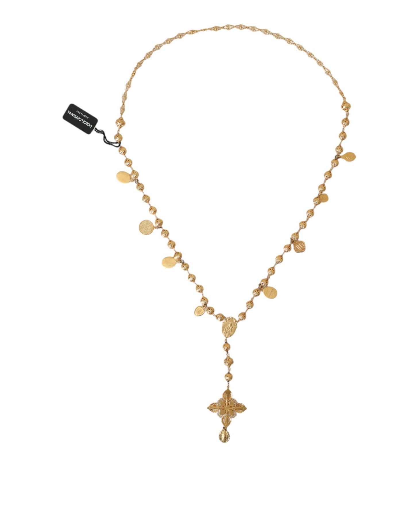 Dolce &amp; Gabbana Gold-Tone Chain Brass Pearl Statement Sicily Necklace