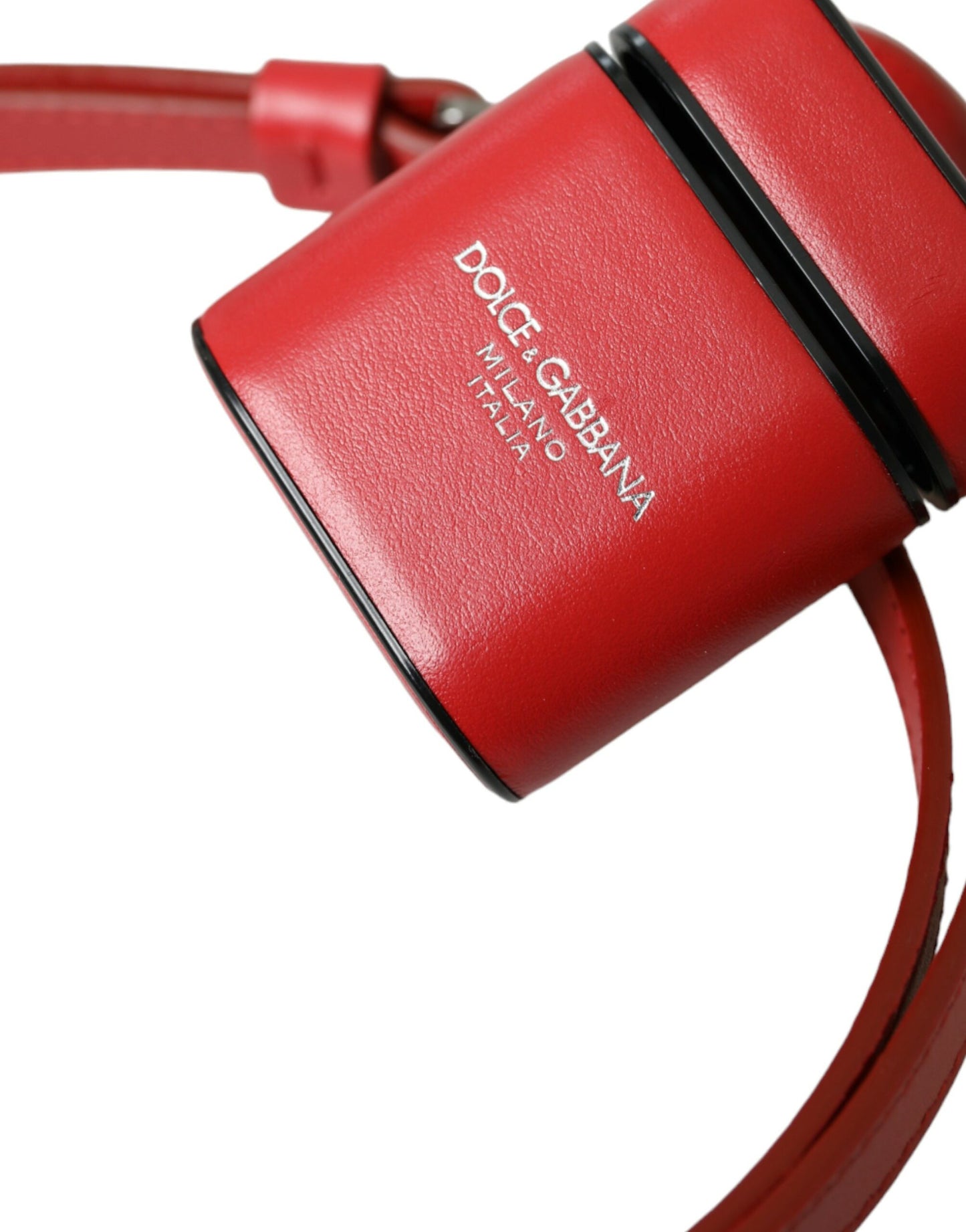 Dolce &amp; Gabbana Red Calfskin Logo Print Strap Men Airpods Case