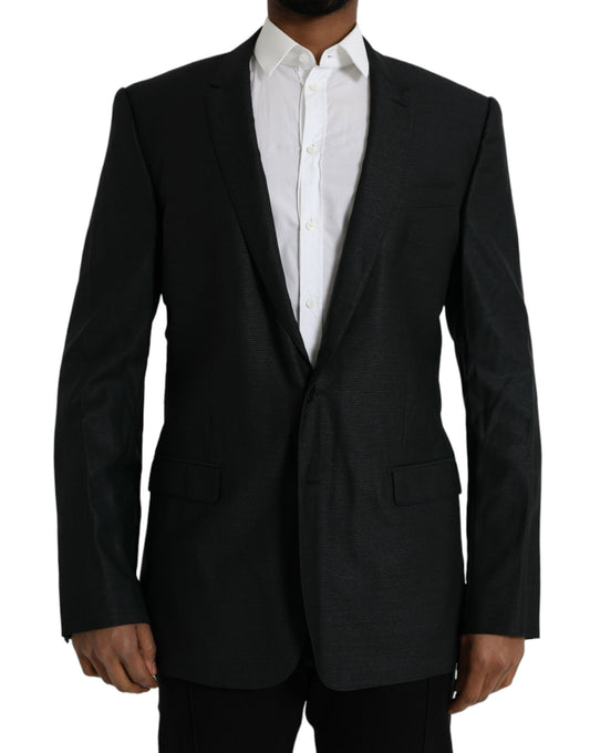 Dolce &amp; Gabbana Black Wool Coat Single Breasted with Notch Blazer